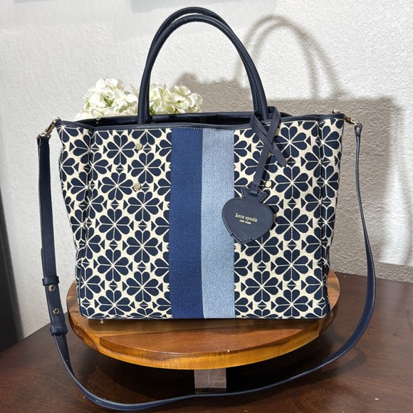 Kate Spade Flower Jacquard Stripe Everything Medium Tote Blue Multi. - Picture 4 of 14
